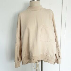 Nap Loungewear Drawstring Hem Cotton Sweatshirt‎ Cream Size XL